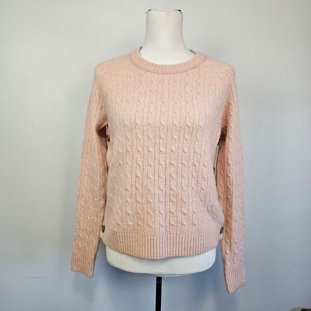 J.Crew Cable Knit Side Button Sweater Blush Pink / Soft Rose Size S - Picture 3 of 8